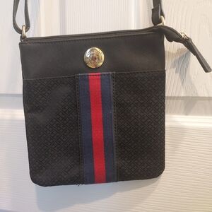 Tommy Hilfiger Black Crossbody Bag with Red and Blue Stripe